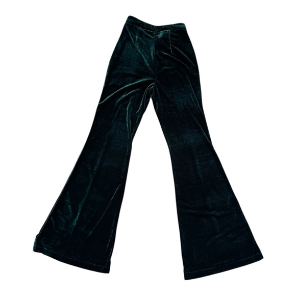 Lulus Green Velvet Pants High Rise Flare Size Small - Picture 3 of 14